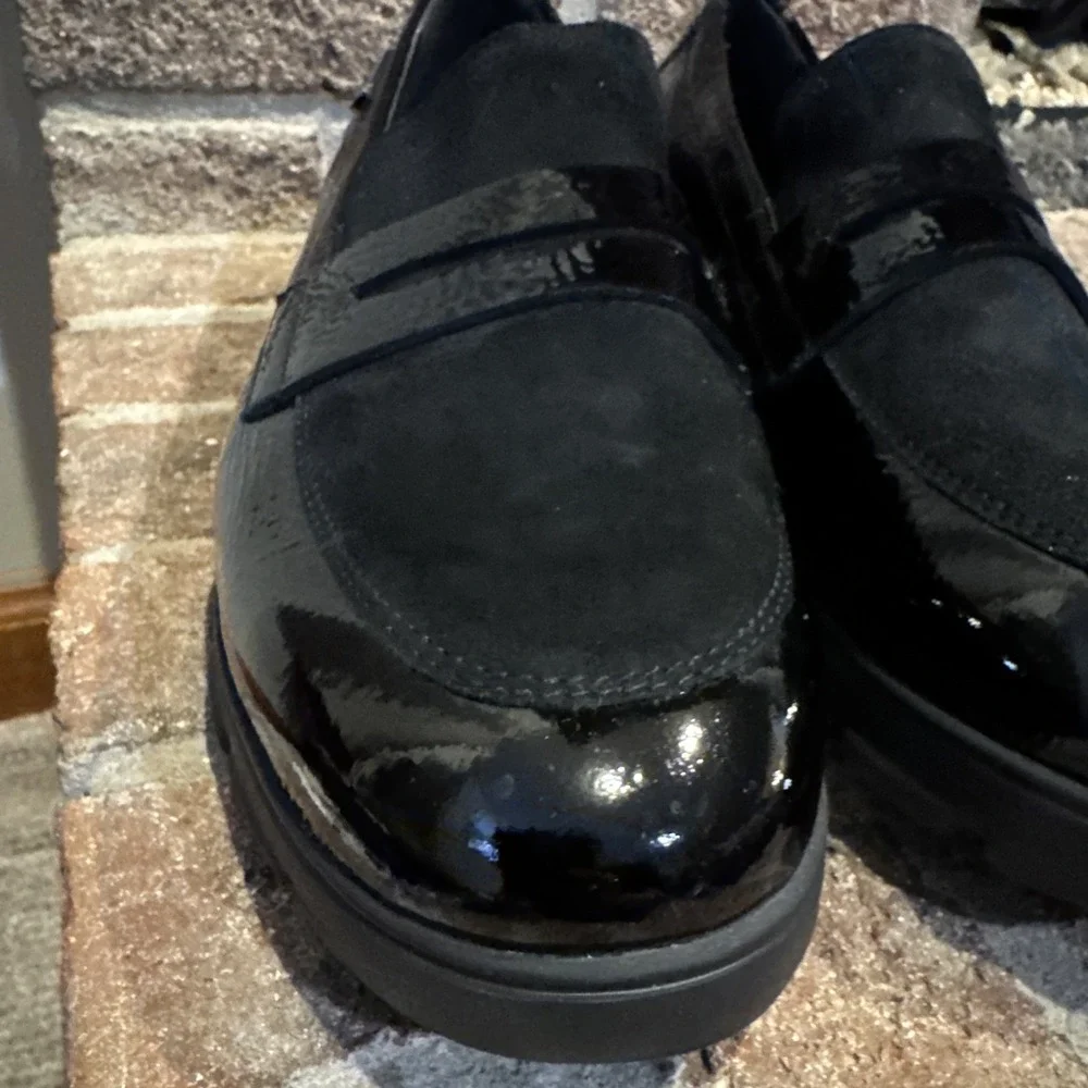 Memphisto Womens Black Carima Crinkle Patent Leather Penny Loafers Size 9.5 #356